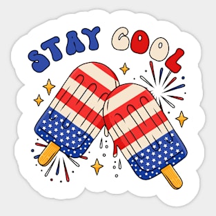 Stay Cool 4th July Popsicle Shirt Boys Men USA Flag American Sticker